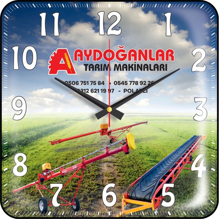 Logo Baskılı Promosyon Kare Bombe Cam Duvar Saati 35x35 cm Renkli Bristol Kadranlı
